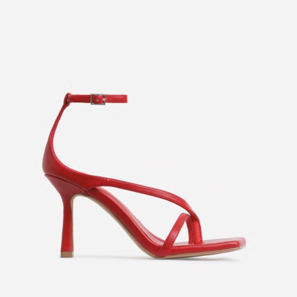 !!NEW!! Square Toe Ankle Wrap Thong Heels - Red - Picture 3 of 9